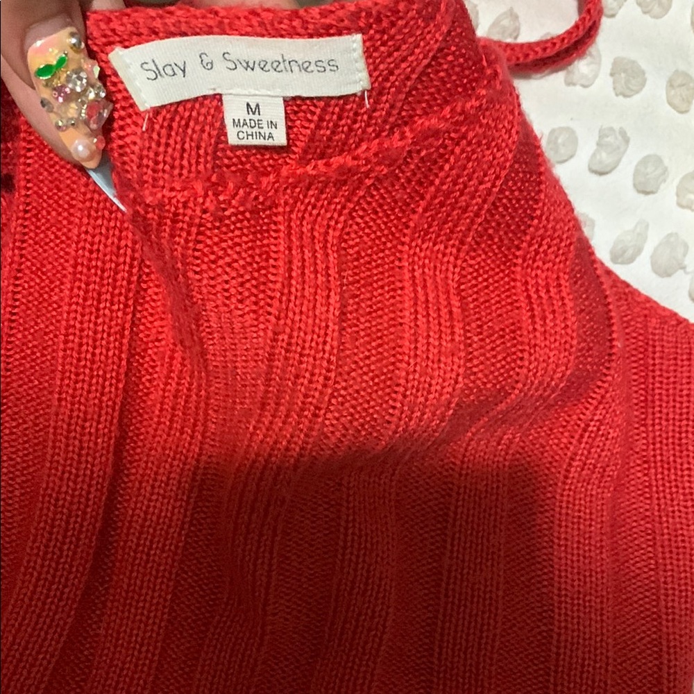 BEIS Red Ribbed Crop Tank Top - Picture 2 of 3